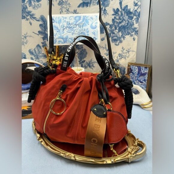 🆕 SEE BY CHLOE 🧿 NWOT Mini Flo Shoulder Bag, Red Nylon - Picture 2 of 16